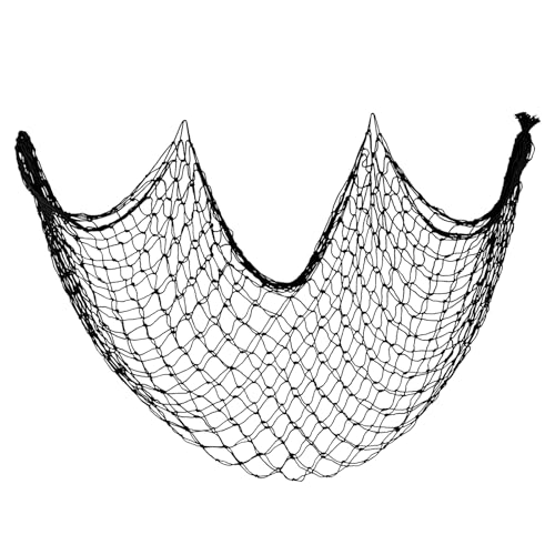 Decorative Fishing Net 80x40 Inch, Large Black Picture Fish Net, Wall Photo Hanging Fishnet for Nautical Mermaid Pirate Ocean Themed Hawaii Beach Halloween Under The Sea Party Decorations (1PCS) - color: Black, size: 1 Pcs