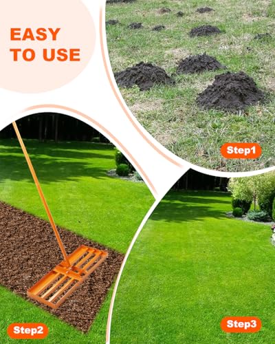 Lawn Leveling Rake 17x10 inch, Yard Leveling Rake with 72" Adjustable Handle for Soil Sand Grass, Heavy-Duty Lawn Leveler for Lawn Yard Garden Farm - style: 16x10 Inch-6 FT