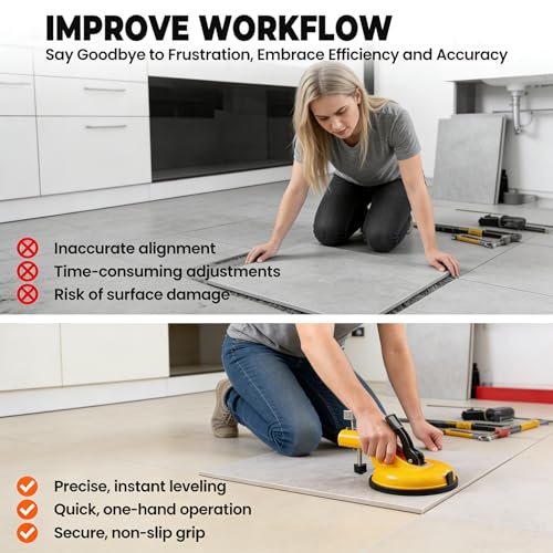 2026 New Adjustable Height Setter, Pro Countertop Floor Leveler with Suction Cups – Floor Gap Fixer for Tile, Laminate, Wood, Vinyl, Reusable Tile Alignment & Seam Leveling (Deep Yellow) - color: Deep Yellow