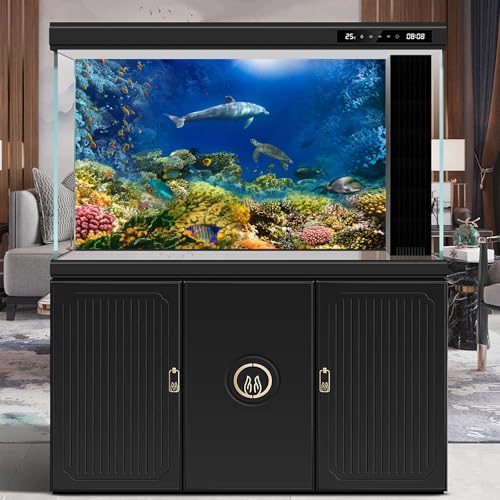 Underwater World Aquarium Background Turtle Shark Tropical Fish Tank Background Under The Sea Colorful Coral Reef Aquarium Backgrounds Deep Blue Sea Sunbeams Tank Backgrounds Poster 24x12in - color: Coral Brown, size: 24(W)x12(H)in