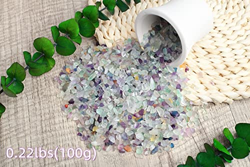 ZHIYUXI Crystal Fluorite Vase Filler, 0.22lbs, Polished Healing Chips for Decoration, Fish Tank Gravel, Succulent Plants, Home Decor - color: A# Fluorite, size: 0.22lbs