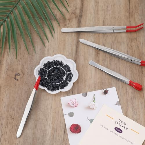 4 Pcs Tweezers with Rubber PVC Coated Set Precision Tweezers Straight Tip Rubber Flat Tip Long Bent Tweezer for Crafting, Jewelry, Electronics, and Lab Work