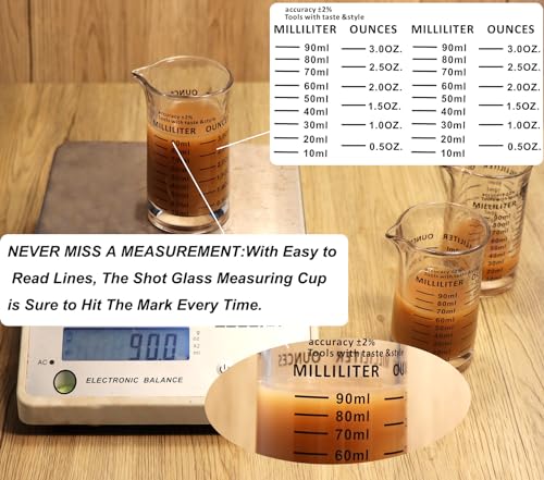Ackers 3oz/90ml Glass Measuring Cup – Shot Glass with Double Scale-Ounce,Ml Markings for Kitchen & Bar(Pack of 2) - color: Red and Black