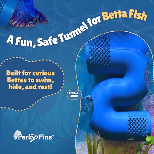 Betta Fish Tunnel Hideout Blue | Aquarium Cave & Tunnel Decor for Betta Fish, Shrimp & Small Fish | Fish Tank Decoration, Betta Tank Accessory & Enrichment Toy - color: Blue