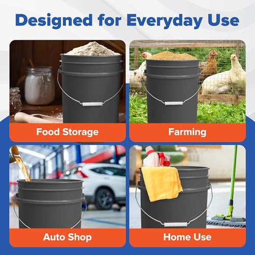 ePackageSupply 5 Gallon Plastic Bucket with Airtight Lid | Made in USA | Food Grade Bucket | BPA-Free | Heavy Duty 90 Mil All Purpose Pail | One 12" Rubber Mallet & One Lid Opener Included | 1 Pack - color: Gray, size: 1 Pack