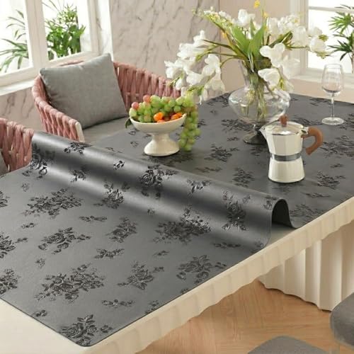 Floral Table Cover Protector Table Craft Mat, 36 x 60 Inch Upgraded 2.0mm Thick, Floral PVC Table Top Protector for Dining Room, Waterproof Black Desk Pad Mat, Easy to Wipe & Cut - size: 36" x 60" (Rectangular)