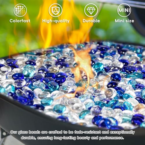 1 LB Blue Mix Color Glass Marbles, Mini Flat Glass Beads~150PCS for Vase Fillers, Floral Bottom Mancala Gems Pebbles Fish Tank Rocks for Table Aquarium,Home Decor Art Craft Supplies(0.5"~0.7") - color: Mixed Blue & Clear~1 Lb, size: 1 LB