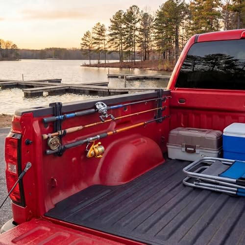 2 Sets Truck Bed Fishing Rod Holder, Holds 4 Rods, Fits 2.36" Thick Rails, Easy Install Kayak & Fly Rod Storage Rack - color: Black, style: 3 Holes