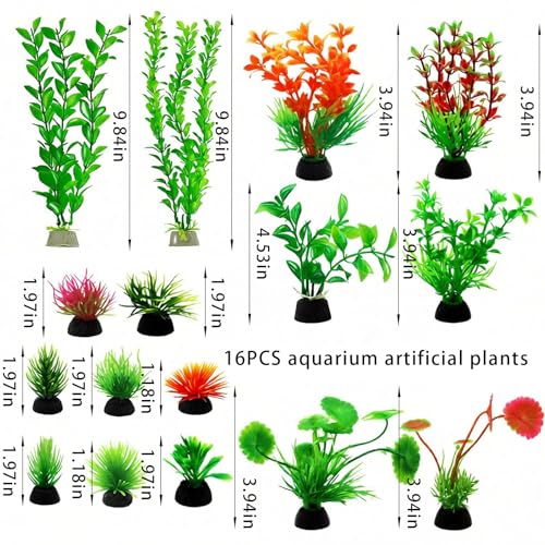 16-Piece Artificial Aquarium Plants Set – Vibrant, Realistic Fish Tank Decorations for Aquariums, Reptile Terrariums, and Aquatic Landscapes