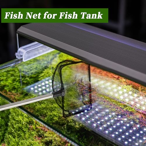 Fish Tank Net, Fine Mesh Aquarium Fish Net, Long Handle Fish Net, Stainless Steel Extendable Handle, Square Aquarium Cleaning Net for Aquarium Accessories