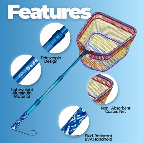DaddyGoFish Kids Fishing Net - Extendable Telescopic Landing Net for Boy Girl Children Catching Small Fish Crab Shrimp Minnow Dragonfly Beach Pier Lake River Ocean - color: Style 2 (Blue)