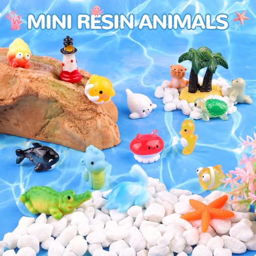 45PCS Mini Resin Animals Tiny Cute Ocean Figurines, Miniature Sea Figures to Hide, Little Animal Small Accessories for Topper Desk Garden Dollhouse Landscape Aquarium Ornaments Crafts & Decor - color: Sea Animals-45pcs