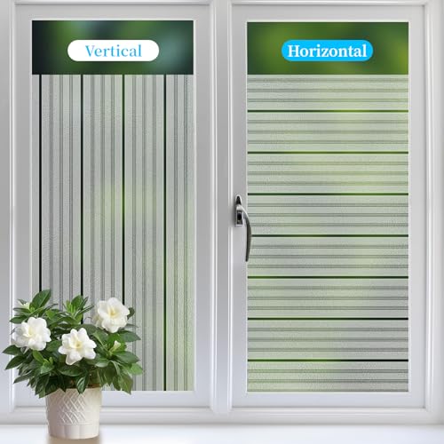 Niviy Reeded Window Privacy Film with Installation Tools, Stripe Frosted Glass Window Film Non Adhesive Vinyl Removable Static Cling Door Coverings Home Tint Blinds (Pure, 17.5 x 78.7 inch) - color: White, size: 17.7" x 78.7"