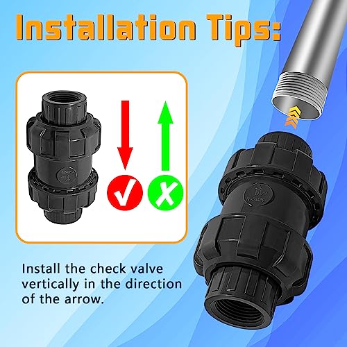 1in NPT PVC Spring Check Valve, UPVC Swing Utility Water One Way Check Valve, Sch80 Pool Ball Check Valve for Backflow Prevention - size: 1''NPT
