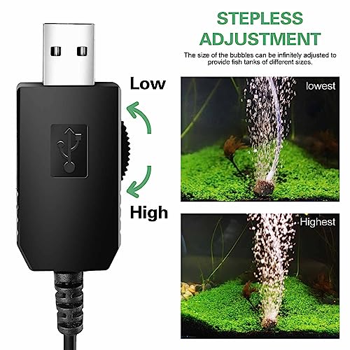 Mini Aquarium Air Pump,USB air Pump for 5 Gallon Aquarium Decorations Adjustable Fish Tank Aerator Includes Aquarium Oxygen Tube + Air Stones, USB Power Bank Aquarium air Pump