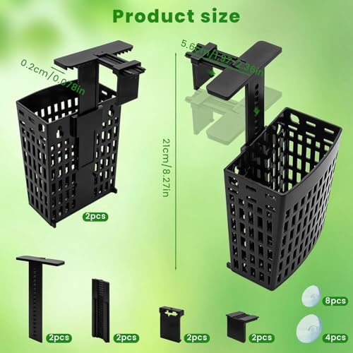 2 PCS Adjustable Aquarium Plant Holder, Fish Tank Plants Holder, Aquarium Plant Basket with Extendable Hook and Suction Cup for Fish Tank Aquaponic Cultivation