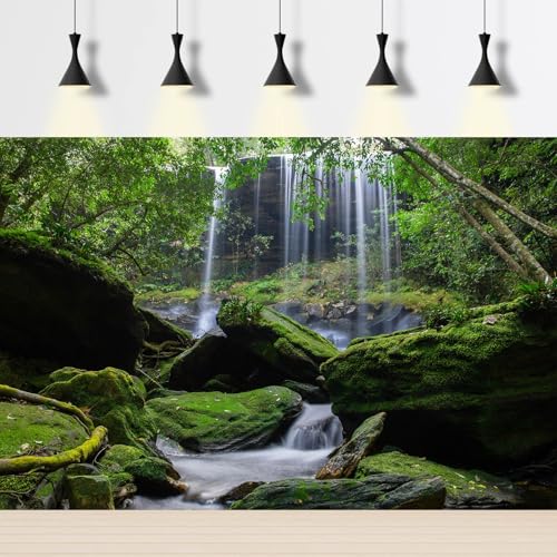 Waterfall Aquarium Background Jungle Forest Stream Landscape Fish Tank Backgrounds Tropical Plants Rocks Lush Moss Reptile Tank Backgrounds Jungle Rainforest Reptile Enclosure Backgrounds 24x12in - color: Moss_Green, size: 24(W)x12(H)inches/ 60(W)*30cm(H)