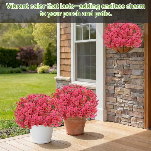 Artificial Flowers Fake Plants for Outdoors Spring Decoration, 13Bundles Silk Realistic UV Resistant Faux Flowers for Outside Planter Porch Yard Patio Garden Home Indoor, Rose - color: Rose, size: Artificial Flowers(13 Pcs)