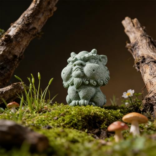 livelyfish Feng Shui Guardian Chi Lin/Kylin/Qi Lin Statue Sandstone Figurine Wealth Good Luck Sculpture Chinese Decor for Fish Tank Aquarium Garden & Patio Micro Yard Bonsai Decoration (M) - size: Medium