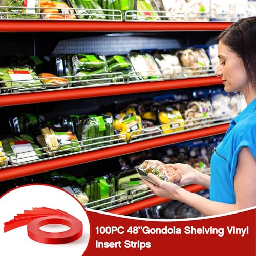 Frienda 100 Pcs Decorative Gondola Shelving Vinyl Insert Strips Pre Cut 48" x 1.25" C Channel Decorative Shelf Insert Strips for Retail Store Supermarkets Grocery Gondola Decoration (Red) - color: Red