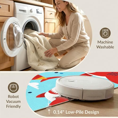 4'x6' Washable Flatwoven Rug, Red Kawaii Wave Easy Care Throw Carpet Stain Resistant Low Profile Floor Covering for Dorm Room, Small Living Room, Apartment | Ref:2070041 - color: Blue/Pattern 18, size: 4' x 6' (Rectangular)