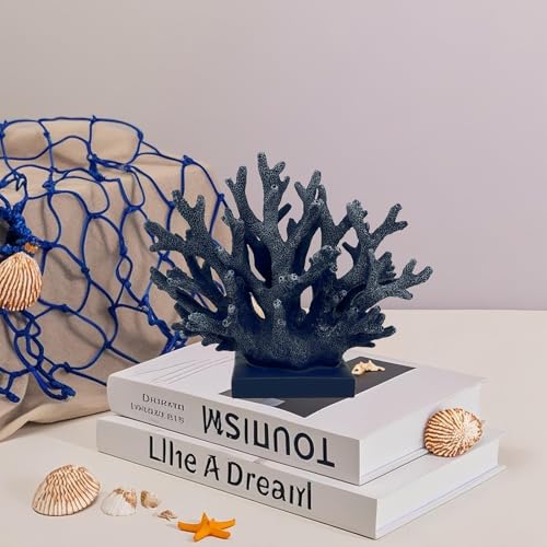 5.8" H Dark Blue Coral Decor - Resin Coral Statue, Nautical Decor for Home, Bedroom, Bathroom, Living Room, Ocean Themed Cabinet Shelf Tabletop Decoration - color: Dark Blue, size: 5.83"H