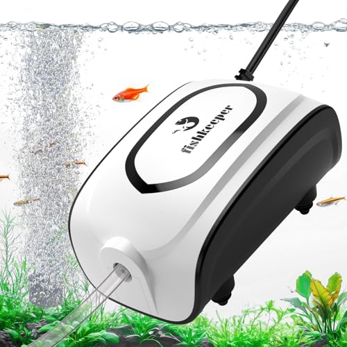 Fishkeeper 3W/5W Aquarium Air Pump - Ultra-Quiet Dual Outlet Adjustable Oxygen Aerator Pump for 1-160 Gallon Fish Tanks, High-Output Aquarium Bubbler with Air Stone & Check Valve & Y-Splitter - color: White, size: 3W for 1-50 Gallon