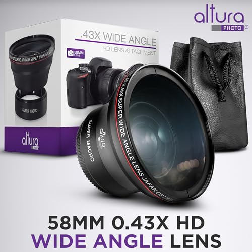 Altura Photo 58MM 0.43x HD Wide Angle Lens with Macro - Attaches to 58MM Filter Thread (Not Camera Body) - DSLR Accessories for Canon Rebel T7, T7i, T8i, T6i, T6s, T6, SL2, SL3, EOS 70D, 77D, 80D, 90D - size: 58MM