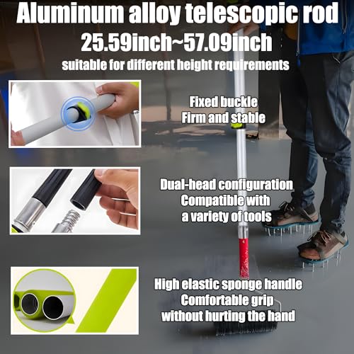 Self Leveling Cement Tool Kit,Epoxy Flooring Tool Kit,Self-Leveling Rake,Spike Shoes for Epoxy Flooring,Floor Leveling Tools,Spike Roller for Self-Leveling,23.62~55.12 inch Telescopic Pole
