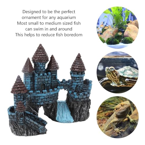 5.5 Inch Blue Resin Castle Fish Tank Ornament Vintage Simulation House Cave Hideouts Aquarium Fish Tank Decoration