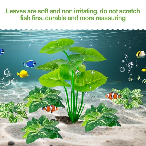 6 Pcs Aquarium Plants Fish Tank Decor，Artificial Driftwood with Textured Base Fish Tank Accessories Reptiles Plants Driftwood