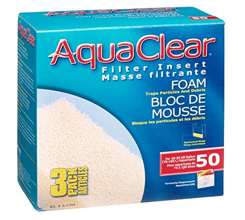 AquaClear 50 Foam Filter Inserts, Aquarium Filter Replacement Media, 3 Count (Pack of 1), A1394 - color: White, size: 3 Count (Pack of 1)