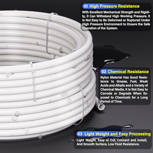 TAILONZ PNEUMATIC Air Line 1/4 inch od Pneumatic Nylon Tube 32.8ft Air Brake Tubing Nylon Hose Kit - size: 1/4"OD, style: White Nylon Air Hose