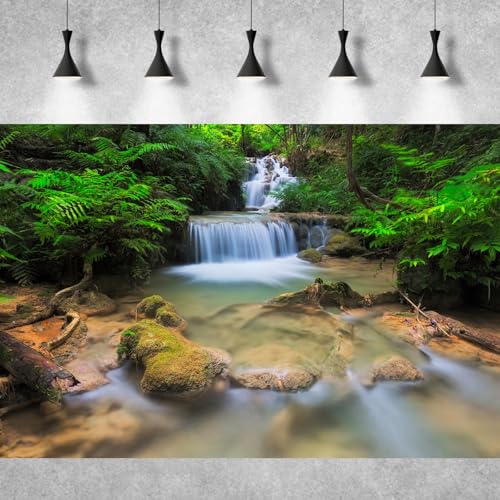 Waterfall Aquarium Background Lush Green Jungle Rainforest Terrarium Background Tranquil Stream with Rocks Fish Tank Background Forest Falls Aquarium Backdrop Wallpaper Poster Vinyl 24x12in - color: Mint Green, size: 24(W)x12(H)in