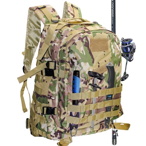 Lightweight Fishing Tackle Backpack Professional Water-Resistant All-in-One Rod Holder & Gear Storage - color: C-camouflage