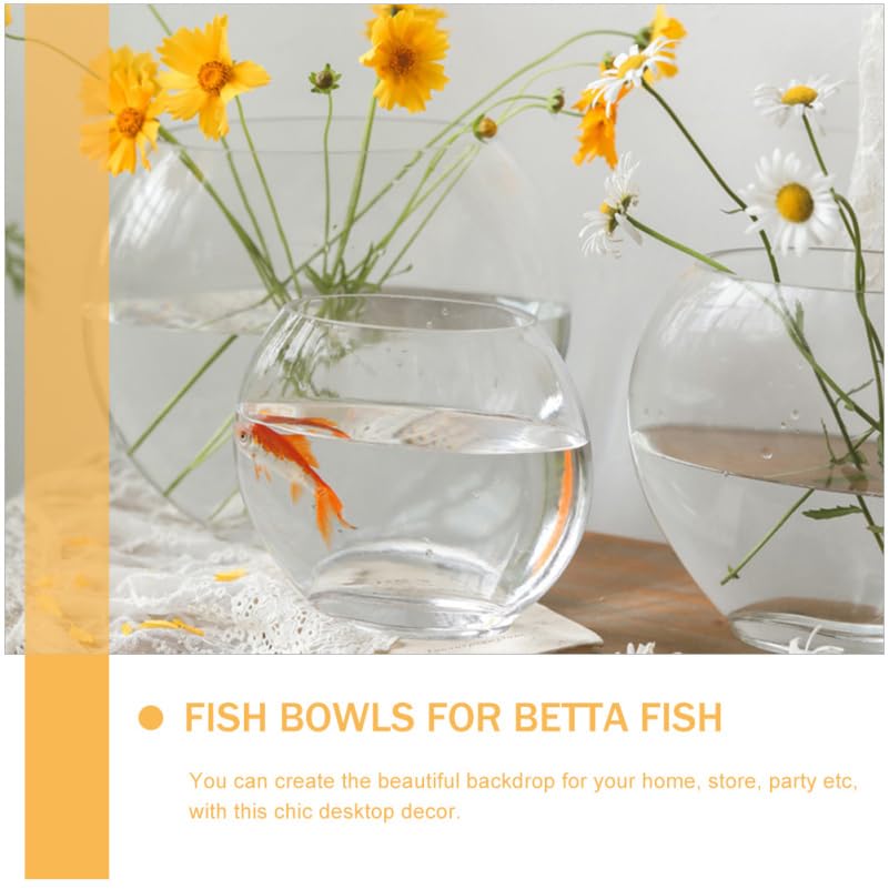 Multi-Function Glass Fish .84 Inch Transparent Aquarium Bowl with Fish Accessories for Home Desktop Office Decor - size: 28X23cm