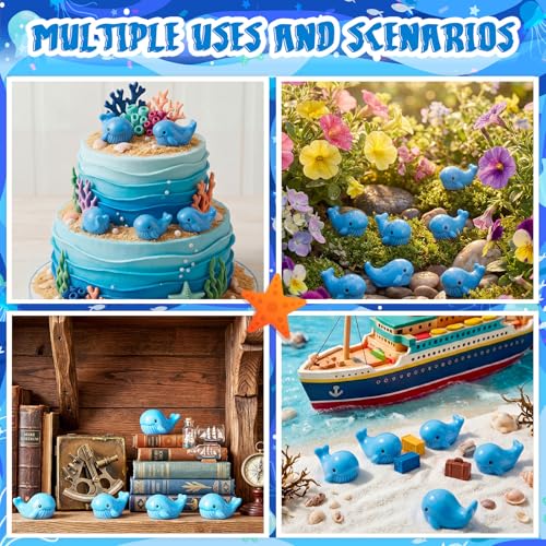 Geelin 50 Pcs Mini Resin Whale Figurines Bulk Tiny Resin Whale Figurines Small Ornament Sea Creatures Charms Figure Tiny Blue Ocean Animals for Landscape Fish Tank Aquarium Garden Desktop - style: Whale