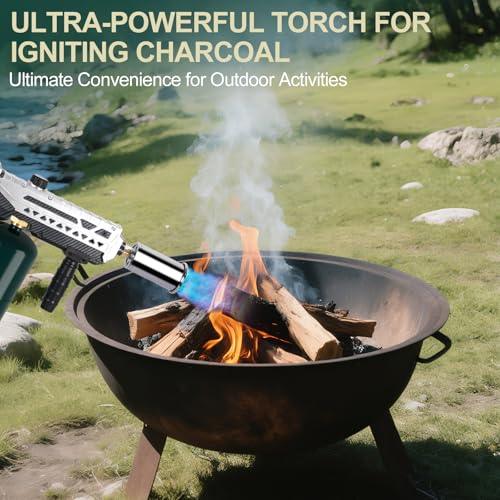 Semlos Propane Torch Head, Powerful Flame Thrower Gun, Adjustable Charcoal Lighter, Searing Torch for BBQ, Camping, Welding (Propane Tank Not Included) - color: Black