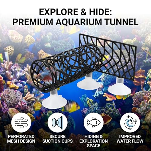 Fish Bed Tunnel, Premium Hollow Hideout Resting Tube with Suction Cups for Betta Fish and Shrimp in Aquarium Black PE Plastic 2 Pack - color: Black
