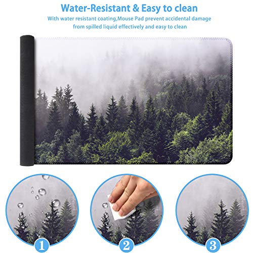 iCasso Extended Gaming Mouse Pad(35.4 x 15.7inch), Large Non-Slip Rubber Base Mousepad with Stitched Edges, Waterproof Keyboard Mouse Mat Desk Pad for Work, Game, Office, Home - Forest - color: Forest
