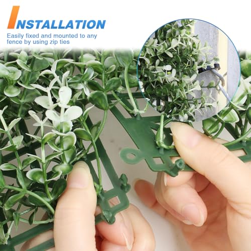 TANG 20"x20"-1PC Artificial Greenery Boxwood Panels Grass Wall Panel, Faux Privacy Fence Ivy Screens Backdrop Fake Hedge for Indoor Outdoor Wedding Décor, Green White Buxus Boxwood - color: Green White Buxus Boxwood, size: 20"x20"