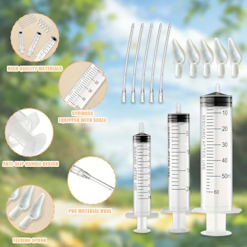 Baby Bird Feeding Syringe Set, Pet Parrot Milk Feeding Syringe with Tubes, Parrot Feeding Tubes Measuring Tools for Feeding Pets Scientific Industrial Labs… (10ml+20ml+60ml) - color: 10ml+20ml+60ml