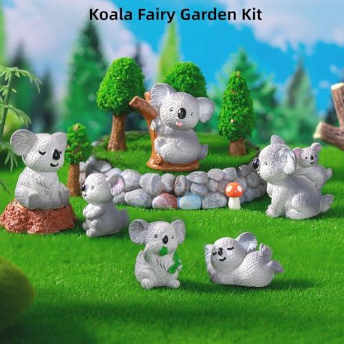 Koala Fairy Garden Accessories - Miniature Koala Figurines for Micro Landscape, Bonsai Craft, Cake Toppers, Desktop Decor, Fairy Garden, DIY,Car Decor, 6Pcs