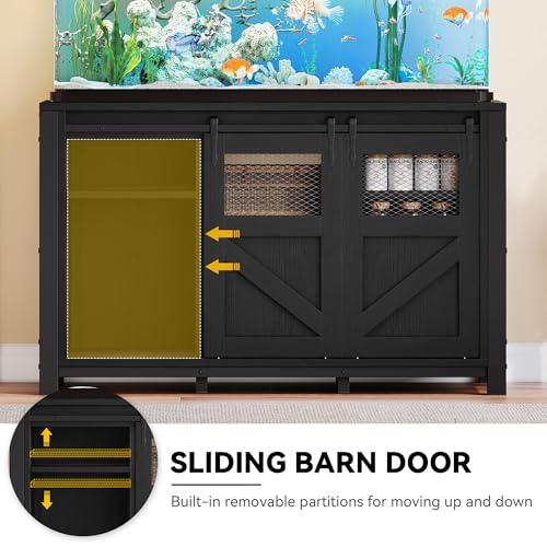 DWVO 120 Gallon Aquarium Stand with Power Outlets, Heavy Duty Metal Fish Tank Stand & Cabinet, Reptile Terrarium Table with 1100LBS Capacity for Aquarium Accessories Storage, Black