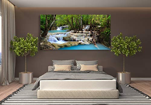 S01574 1 Panels Wall Art Tropical Beautiful Waterfall Prints Light Green Forest Natural Landscape Picture Canvas Paintings Scenery Spring Summer landscape for Home Wall Decor Artwork XXLarge - color: waterfall-B, size: 56"L x 28"W