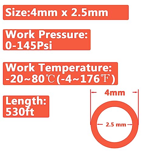 Pneumatic 4mm x 2.5mm Tubing 530Ft PU Air Tube Hose Pipe for Air Line or Water Transfer (Orange) - color: Orange, size: 4mm*2.5mm
