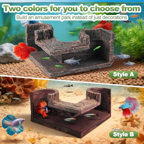 CousDUoBe Aquarium Cave | 90° Corner Fish Cave Viewing Tunnels Silk Aquarium Plants，Betta Fish Tank Accessories BPA-Free Premium Resin,Fish Tank Cave for Corners (5.3” x 2.7” x 2”) - size: Style B