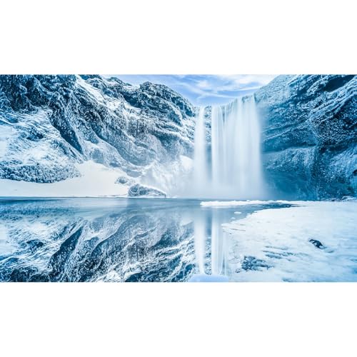 Winter Iceland Aquarium Background Frosty Snow Covered Waterfall Fish Tank Background Majestic Winter Ice Lake Nature Landscape Terrarium Backgrounds Wintry Waterfall Reptile Tank Backgrounds 24x12in - color: Grey_Blue, size: 24(W)x12(H)inches/ 60(W)*30cm