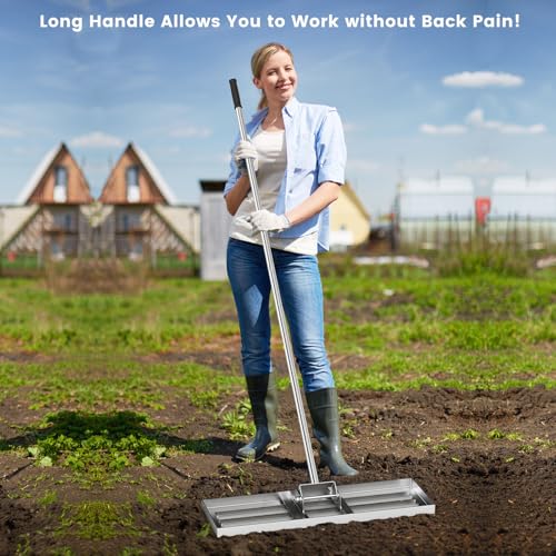 Goplus Lawn Leveling Rake, 30" x 10" Heavy Duty Level Lawn Tool w/ Ergonomic Handle for Soil, Effort-Saving Landscape Rake for Garden, Backyard, Golf Course, Farm, Pasture, Silver - style: 30" x 10", Silver