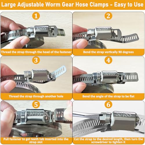 Hose Clamps Stainless Steel, Hose Clamp Assortment Kit, 32.81FT DIY Large Adjustable Worm Gear Metal Clamps Fuel Line Clamp with 40 Fasteners for Plumbing, Water Pipe, Radiator, Automotive, Mechanical - size: 2-Set 32.81FT Metal Strap+40 Fasteners
